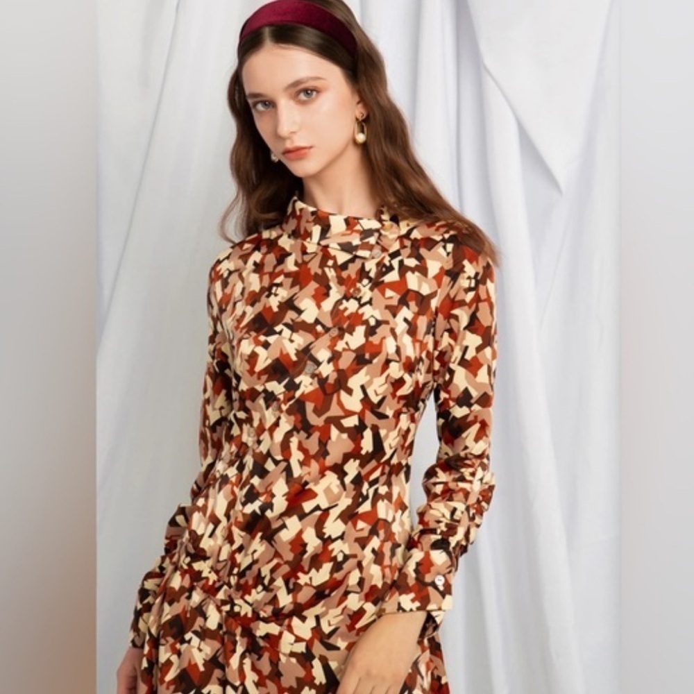 Petite Studio Alexa Dress Abstract Button Front Asymmetrical Midi Size M